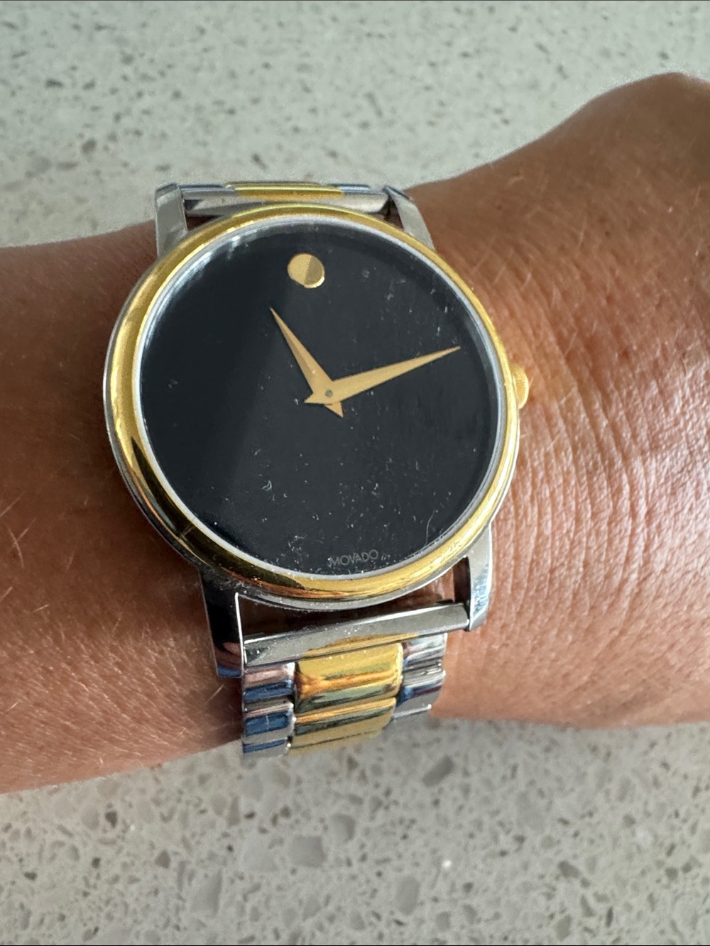 Movado Two-Tone Black Dial Watch with Gold Accents